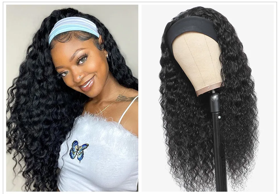 Deep Wave Curly Brazilian Human Hair Headband Wigs