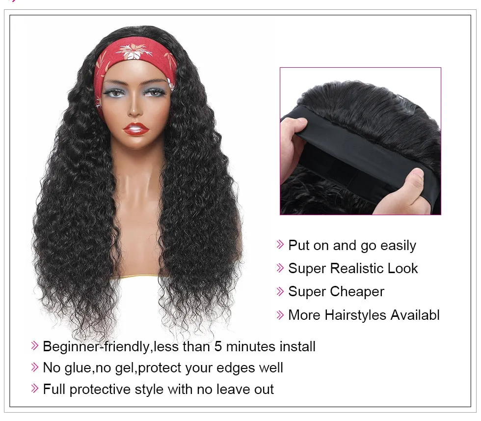 Deep Wave Curly Brazilian Human Hair Headband Wigs