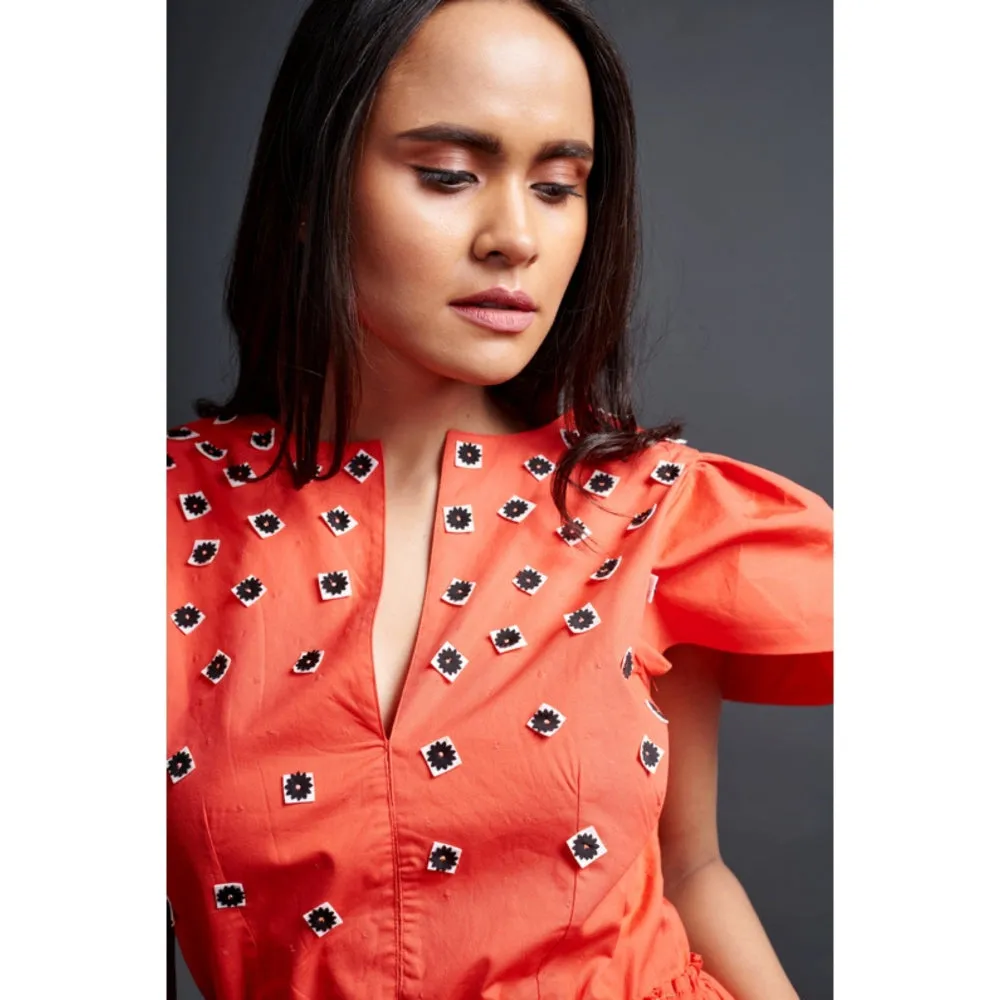 Deepika Arora Backless Embroidered Jumpsuit Orange