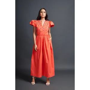 Deepika Arora Backless Embroidered Jumpsuit Orange