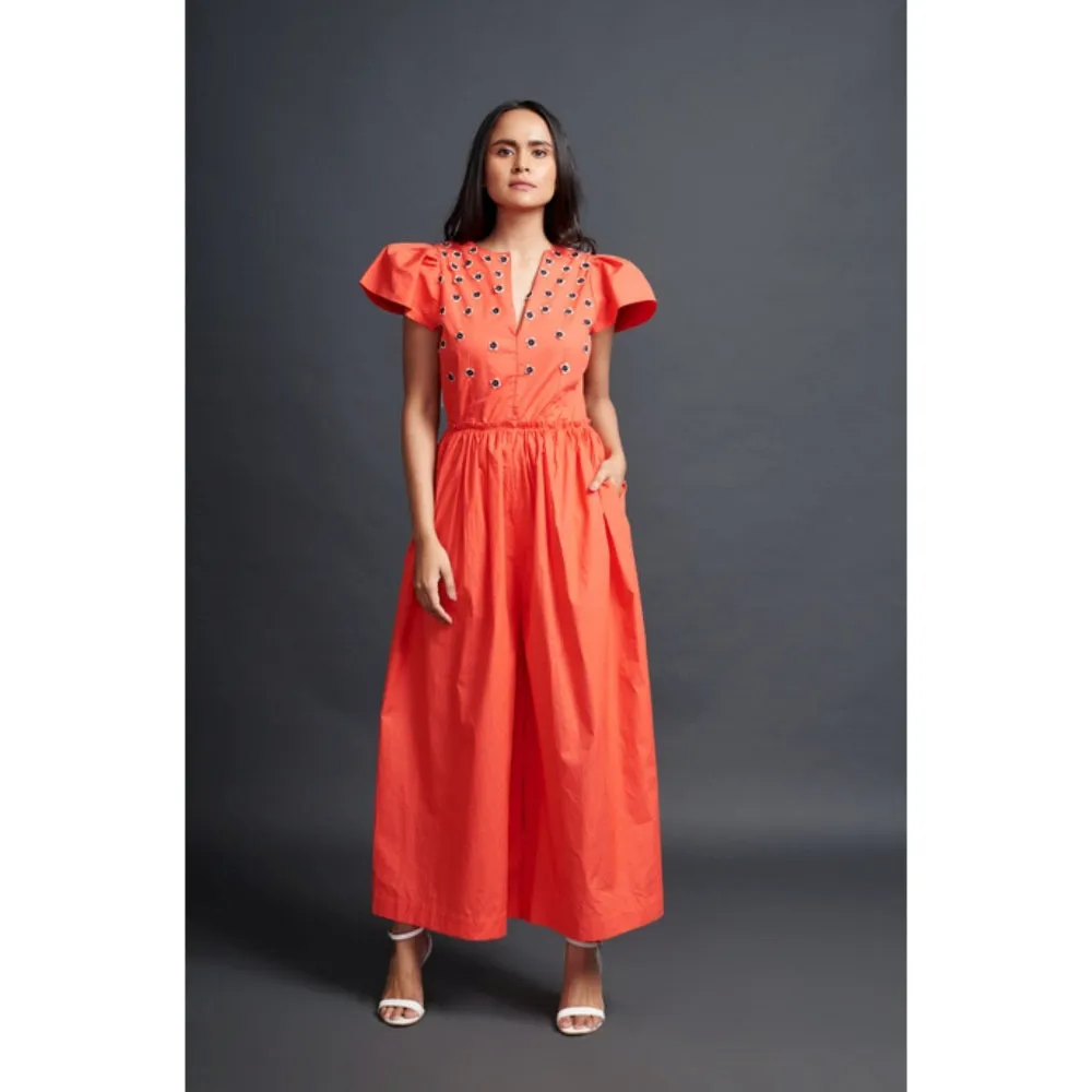 Deepika Arora Backless Embroidered Jumpsuit Orange