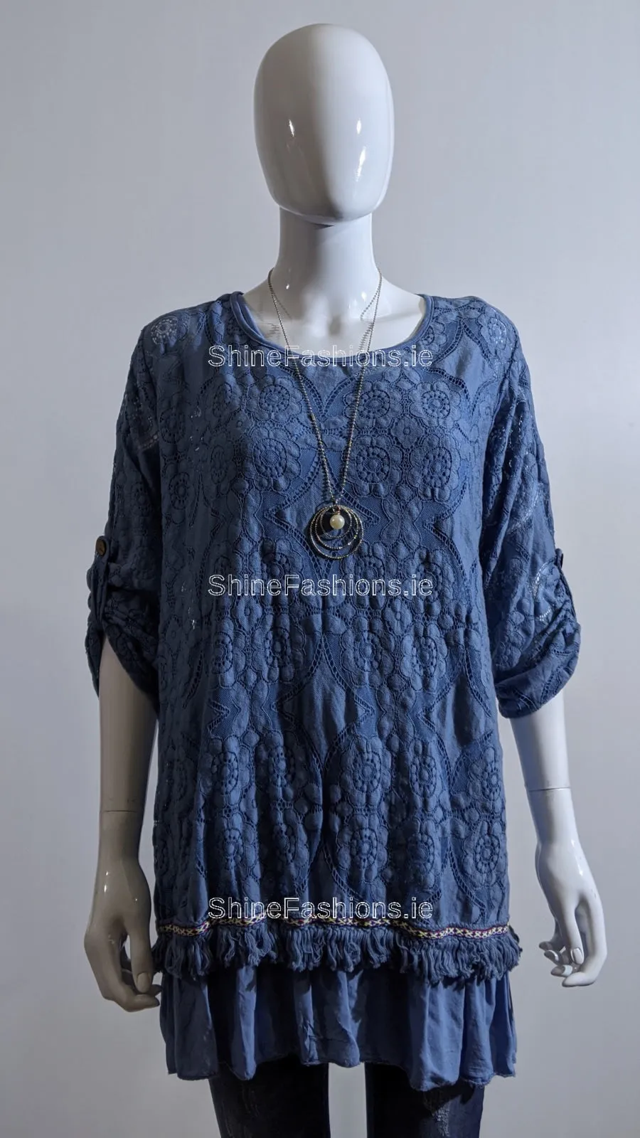 Denim Blue Lace Detail Cotton Top