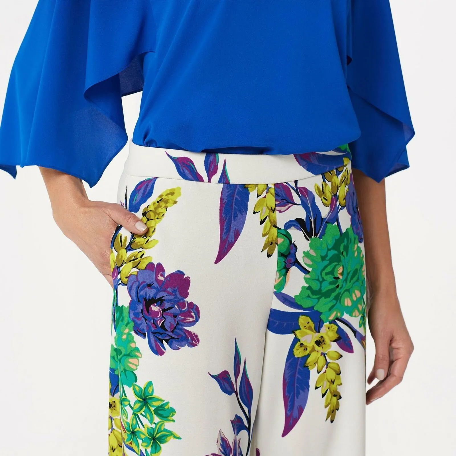 Dennis Basso Women's Floral Luxe Crepe Wide Leg Pants