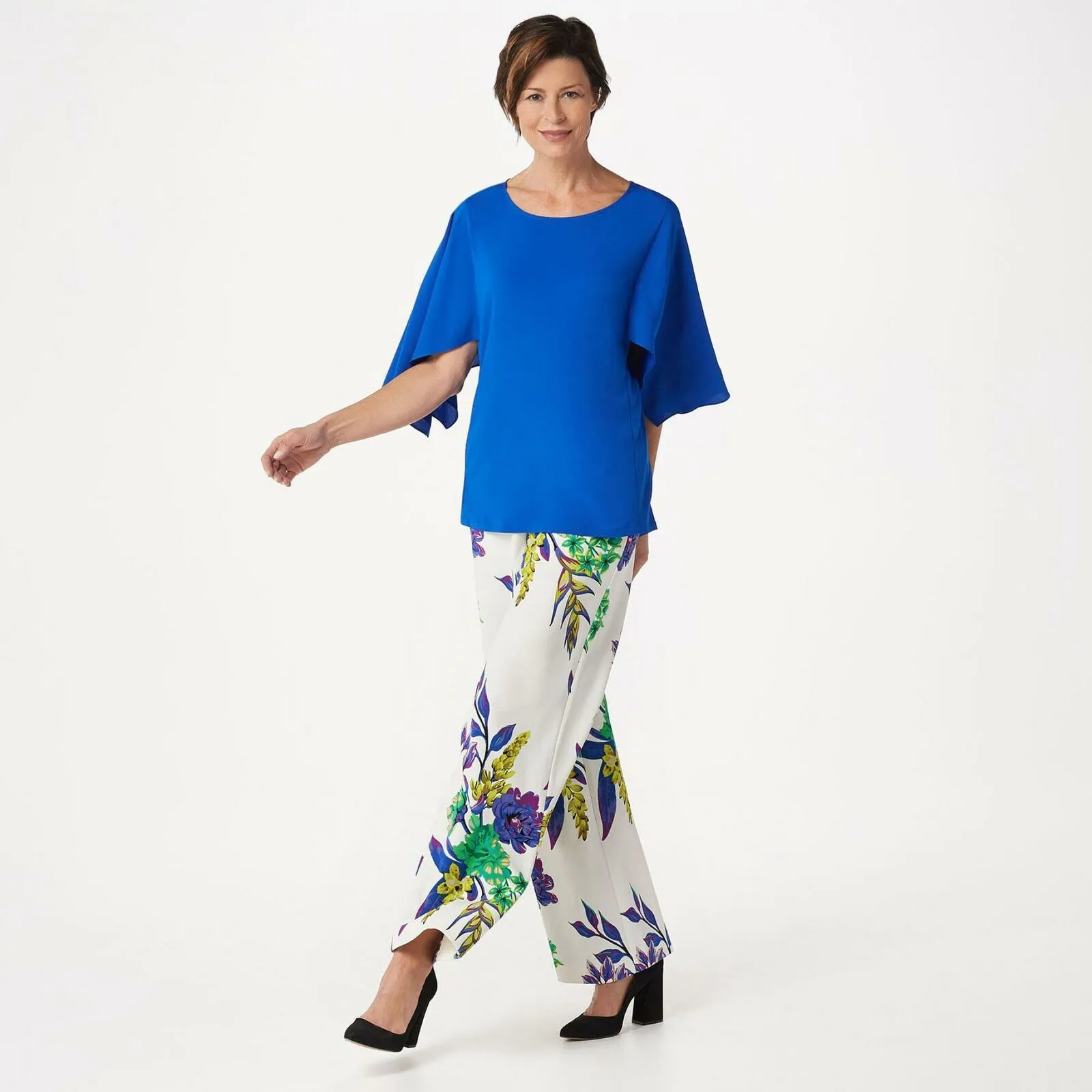 Dennis Basso Women's Floral Luxe Crepe Wide Leg Pants
