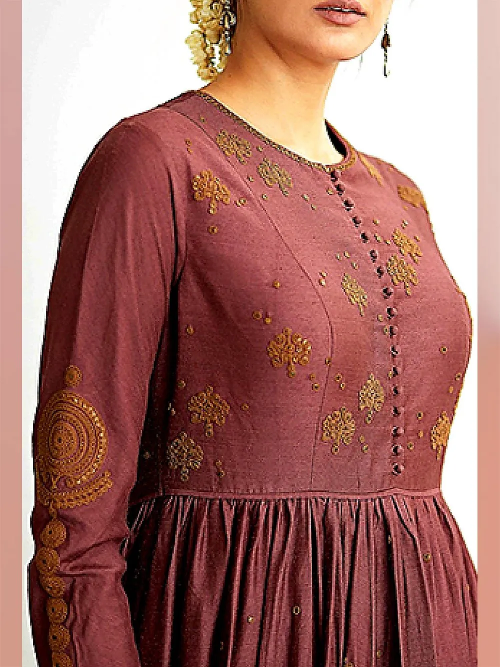 Dhruv Singh   I   kurta-pants-set-of-2-deep-plum-calf-length-kalidar-with-hand-embroidery-black-beige-pants