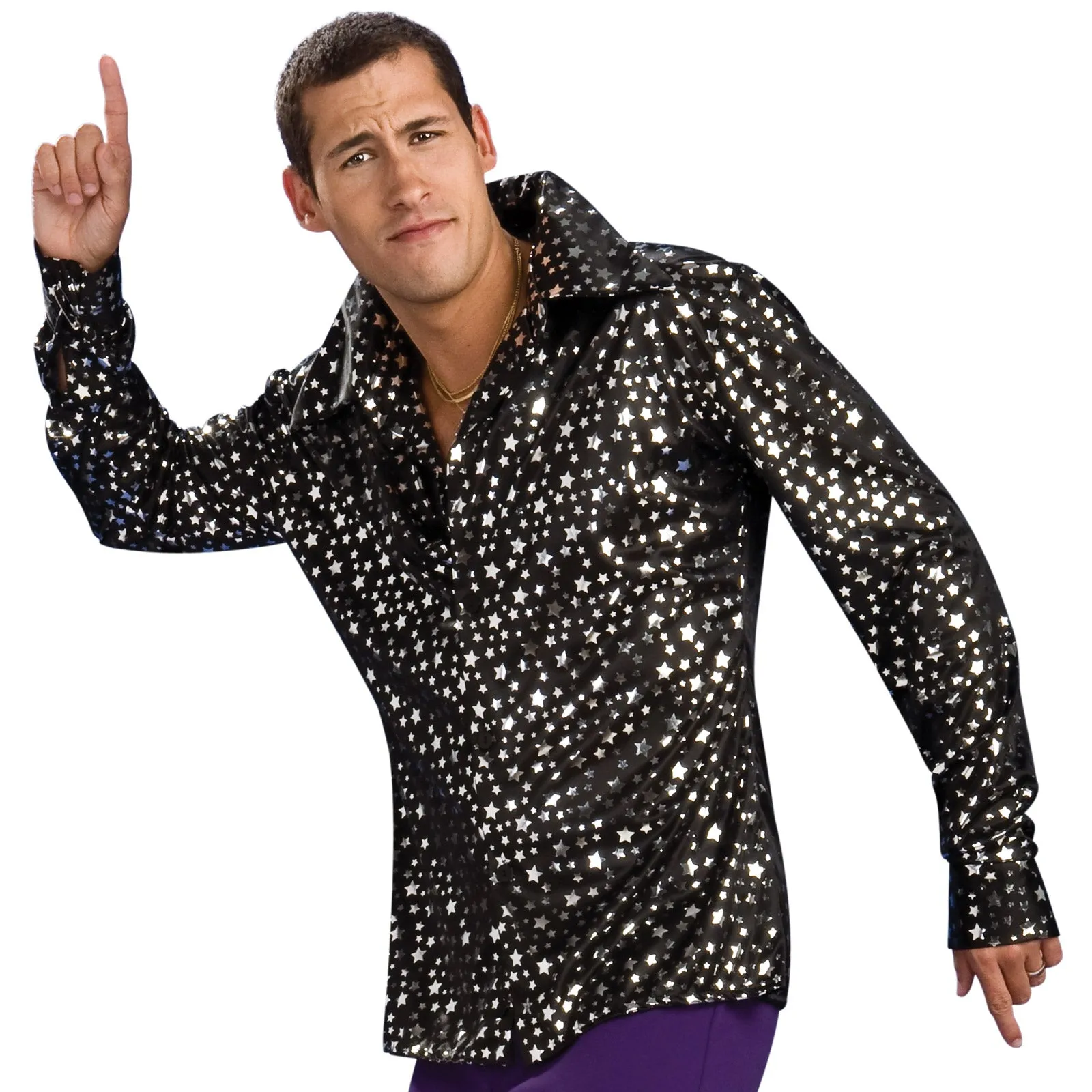 Disco Shirt Black With Silver Stars, Adult
