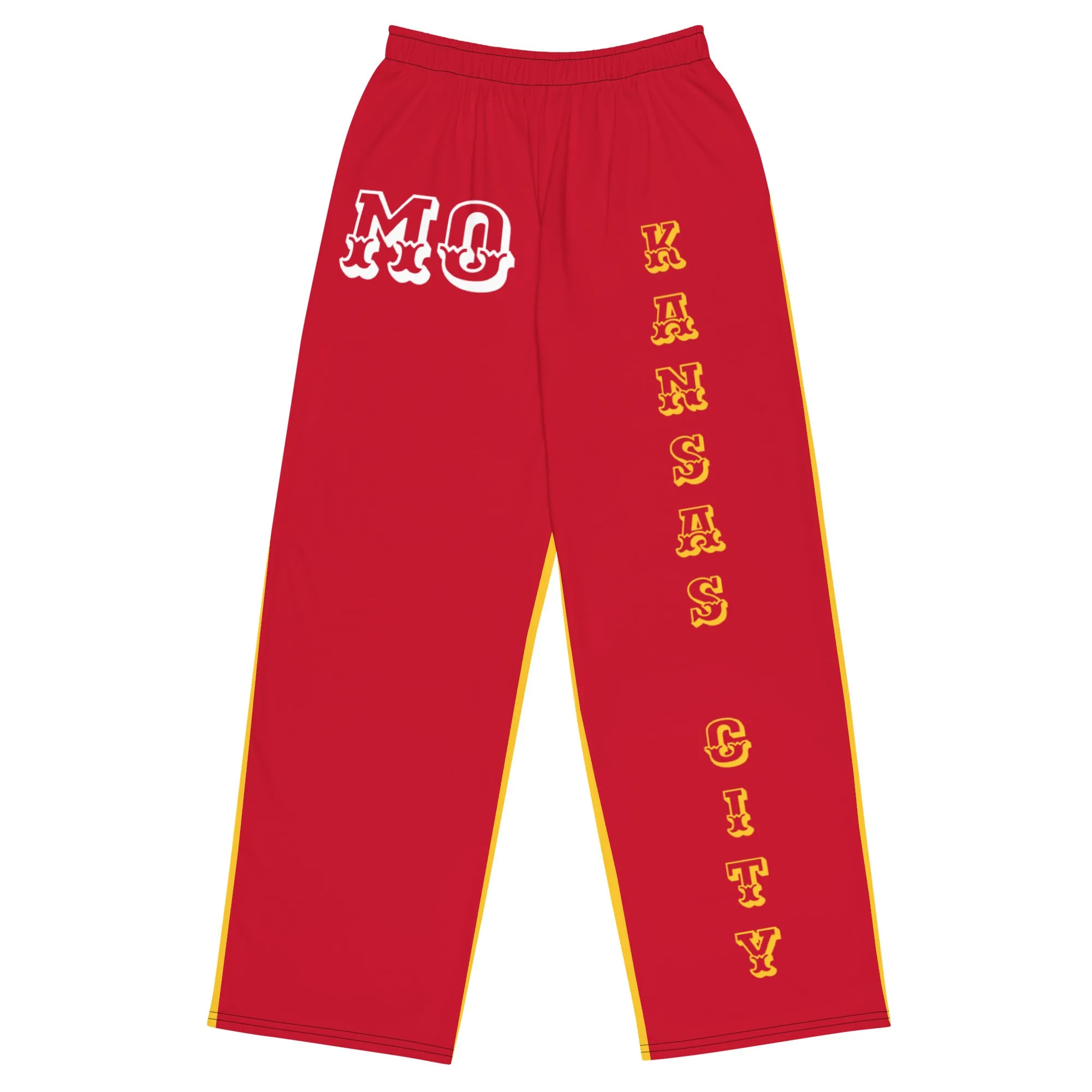 DJD MO- "It's A KC Thang" Unisex 2 Tone Wide-Leg Pants Red/Yellow/White