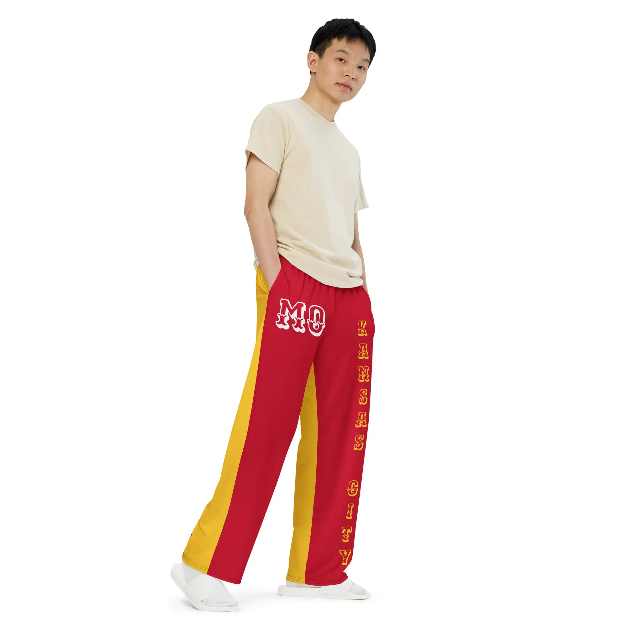 DJD MO- "It's A KC Thang" Unisex 2 Tone Wide-Leg Pants Red/Yellow/White