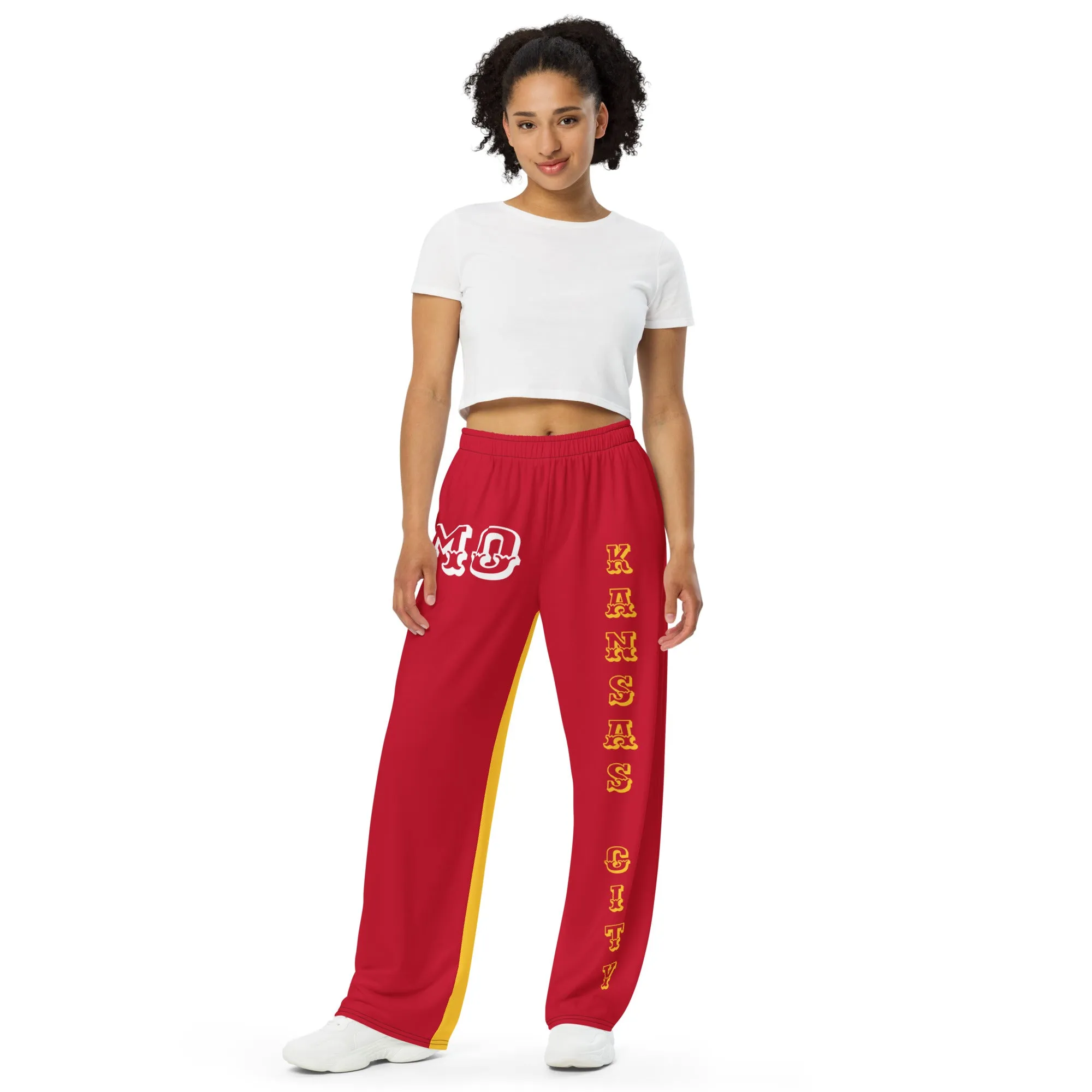 DJD MO- "It's A KC Thang" Unisex 2 Tone Wide-Leg Pants Red/Yellow/White
