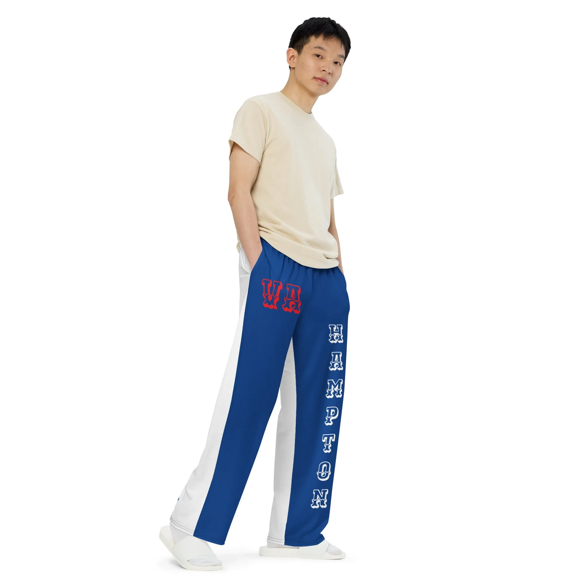 DJD VA- "It's A Hampton Thang" Unisex 2 Tone Wide-Leg Pants Blue/White/Red