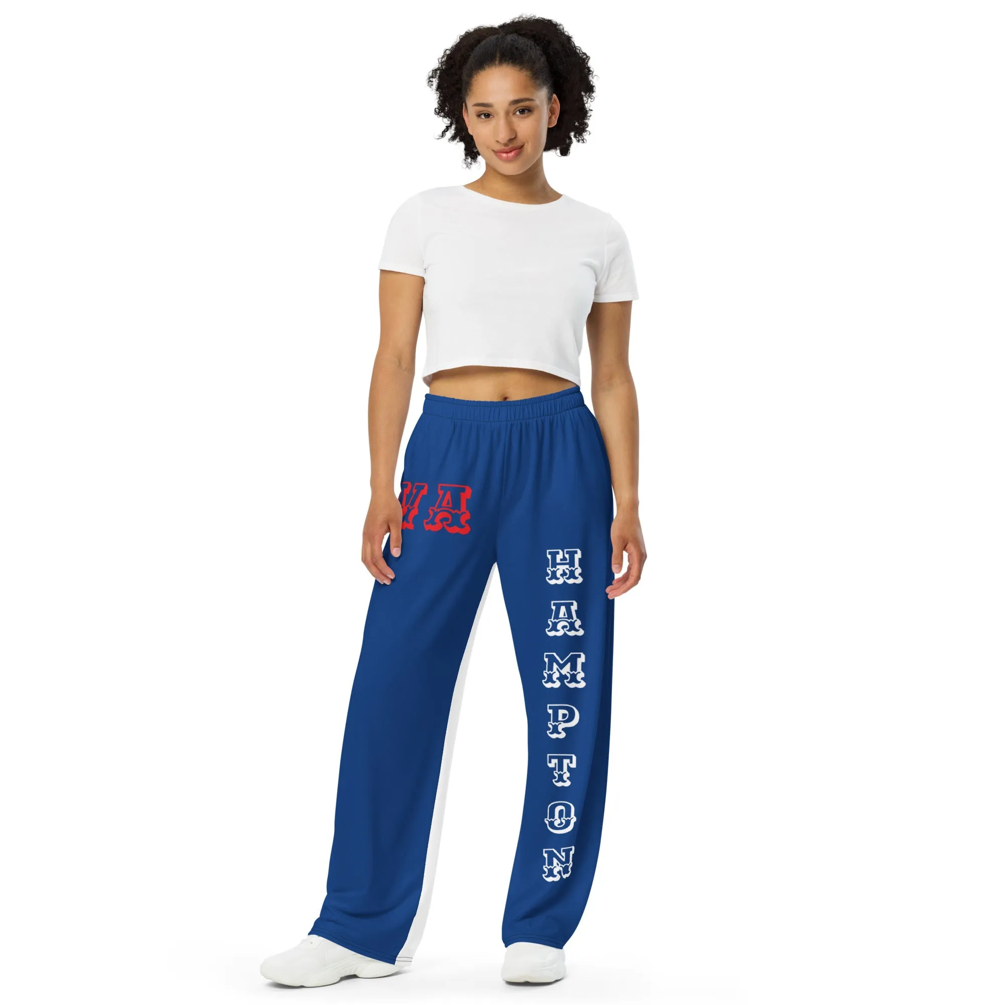 DJD VA- "It's A Hampton Thang" Unisex 2 Tone Wide-Leg Pants Blue/White/Red