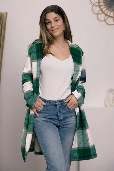 Double Take Plaid Button Up Lapel Collar Coat
