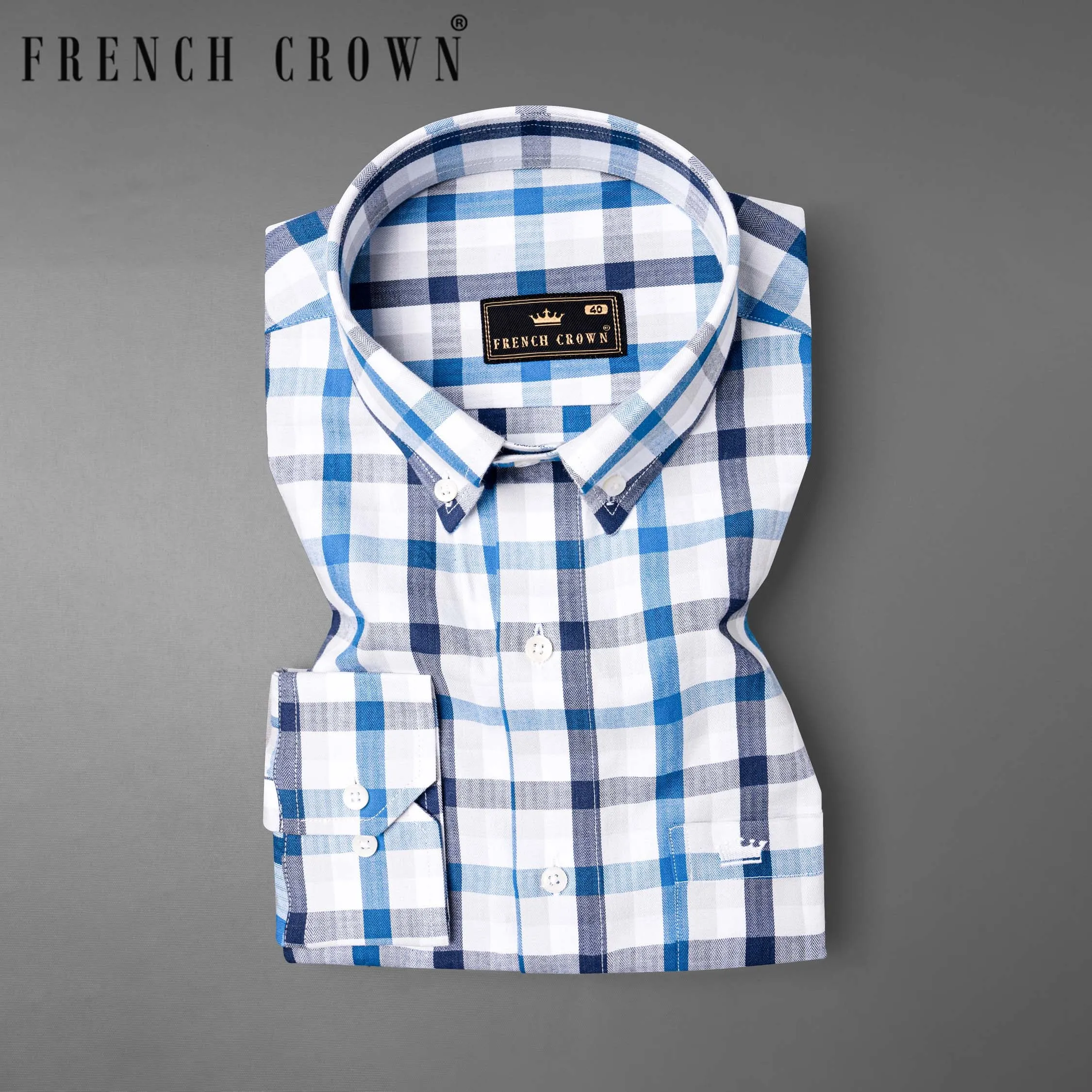 Downriver with Crystal Blue Plaid Herringbone Shirt