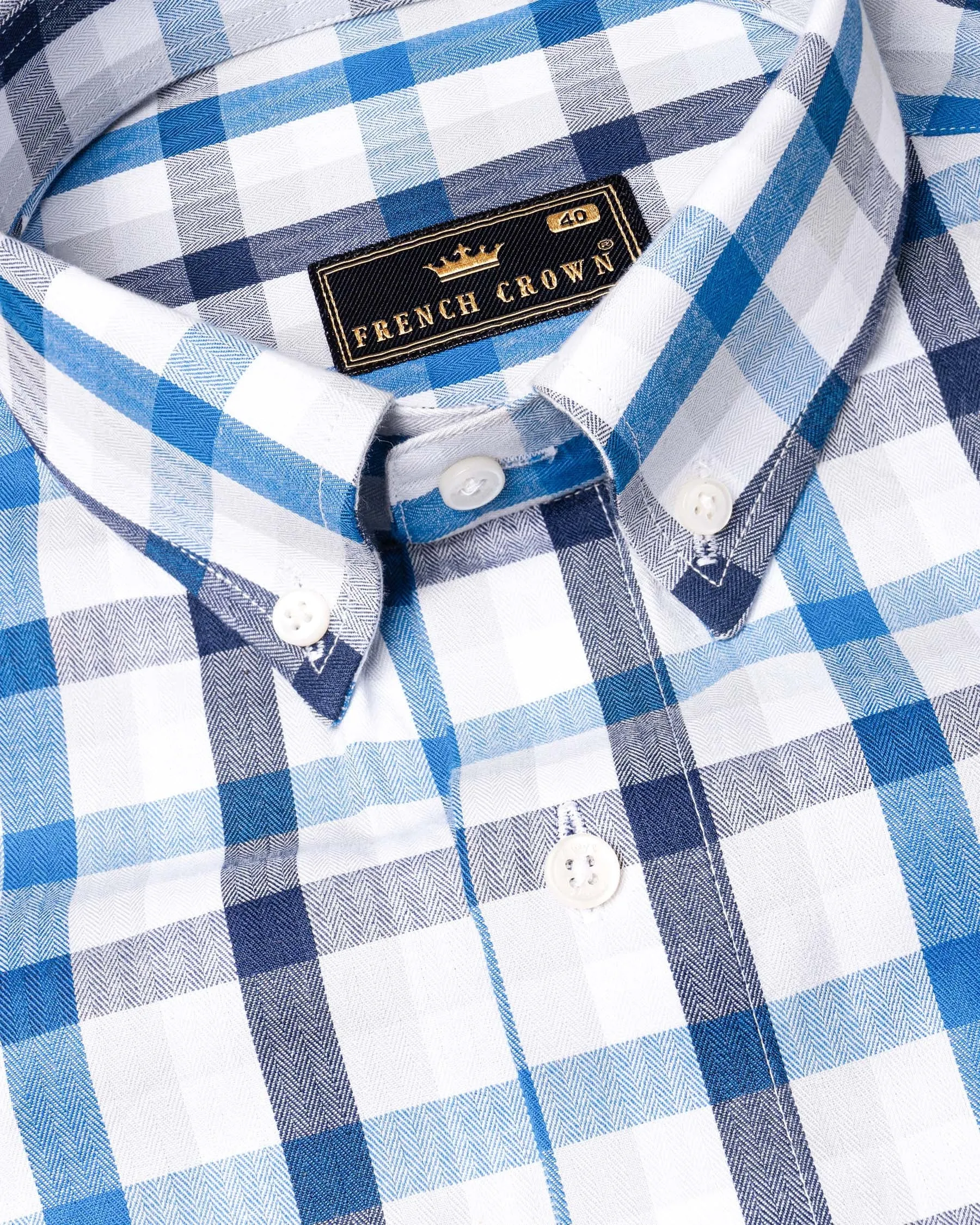 Downriver with Crystal Blue Plaid Herringbone Shirt