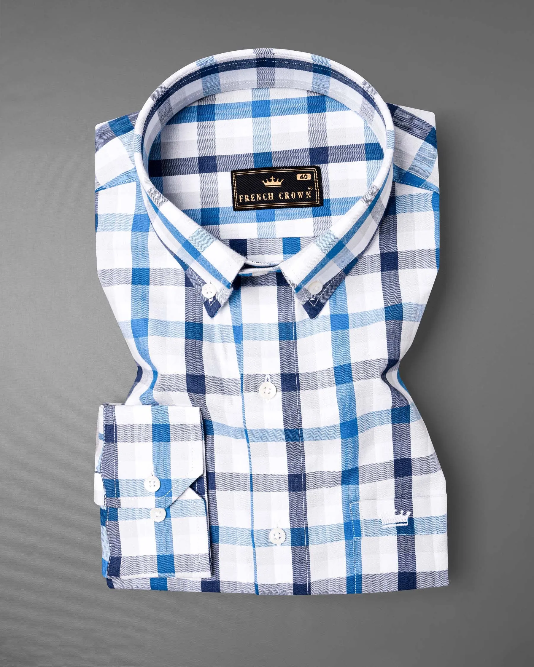 Downriver with Crystal Blue Plaid Herringbone Shirt