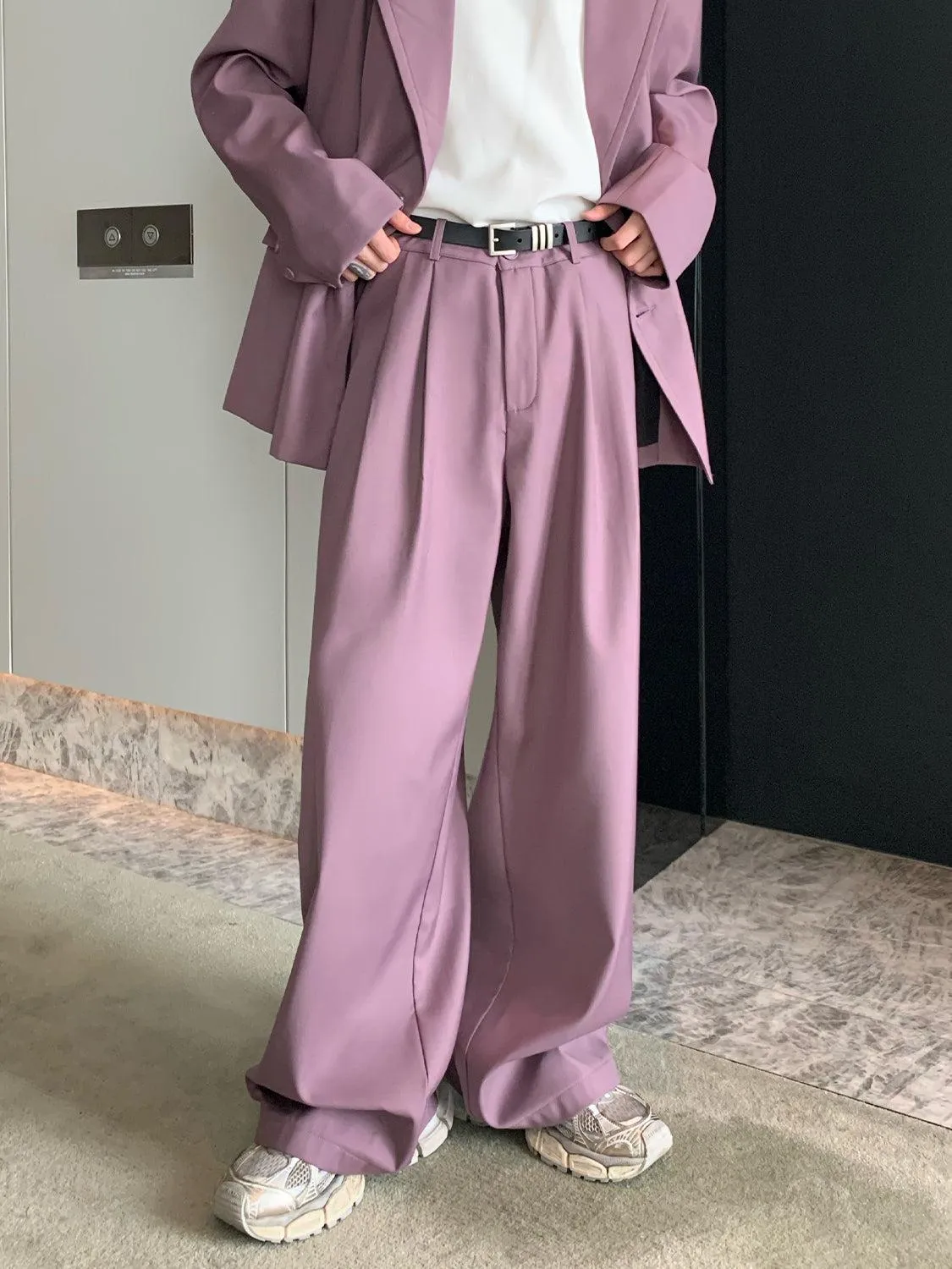 Drape Mopping Wide-leg Suit Pants