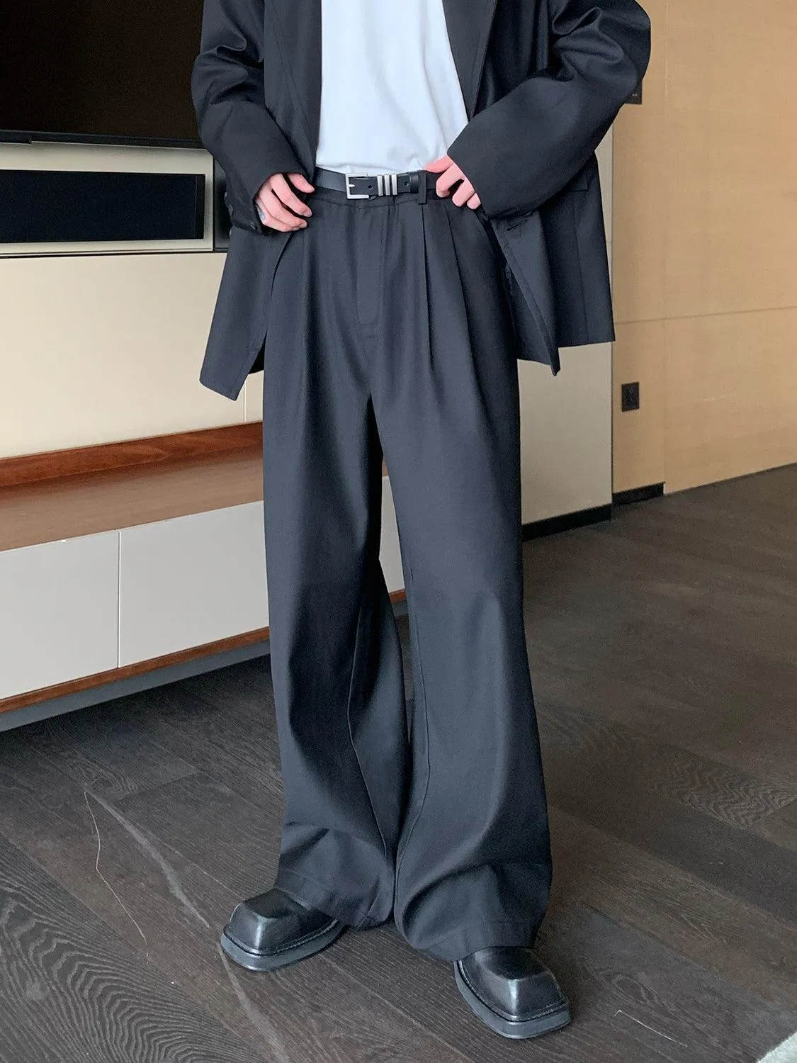 Drape Mopping Wide-leg Suit Pants