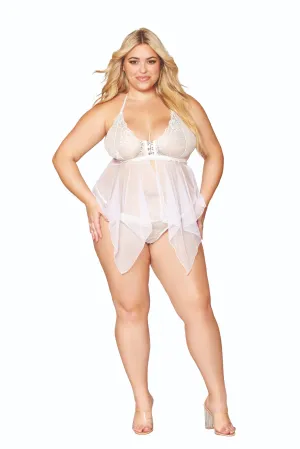 Dreamgirl Plus Size Lace and Mesh Babydoll and G-string Set