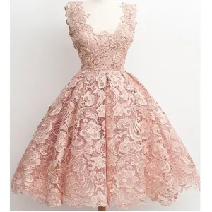 Dusty Pink Lace Vintage Pretty Popular Homecoming Dresses, BG51454