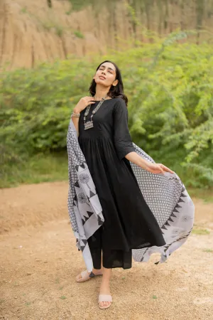 Ebony Black Kurta Set with Dupatta