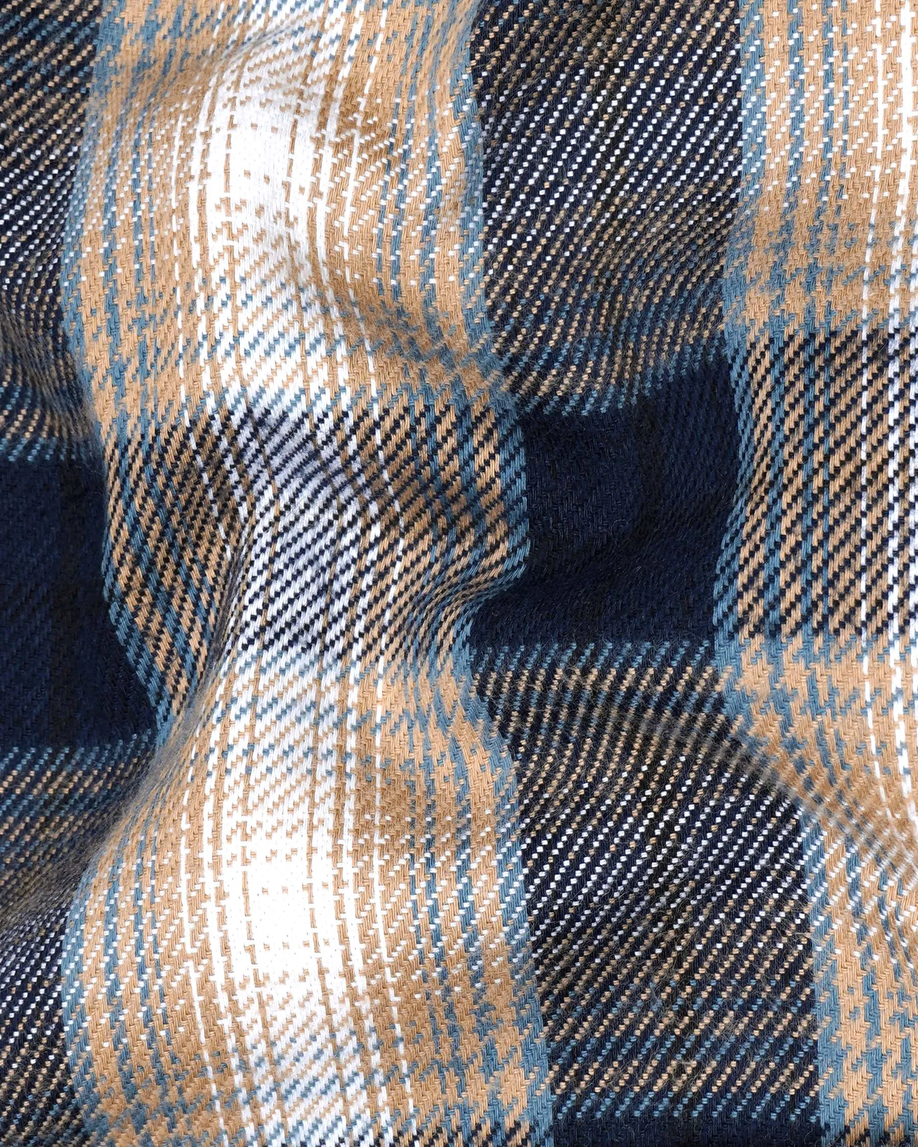Ebony Clay Navy Blue and Sandrift Brown Plaid Flannel Designer Over Shirt