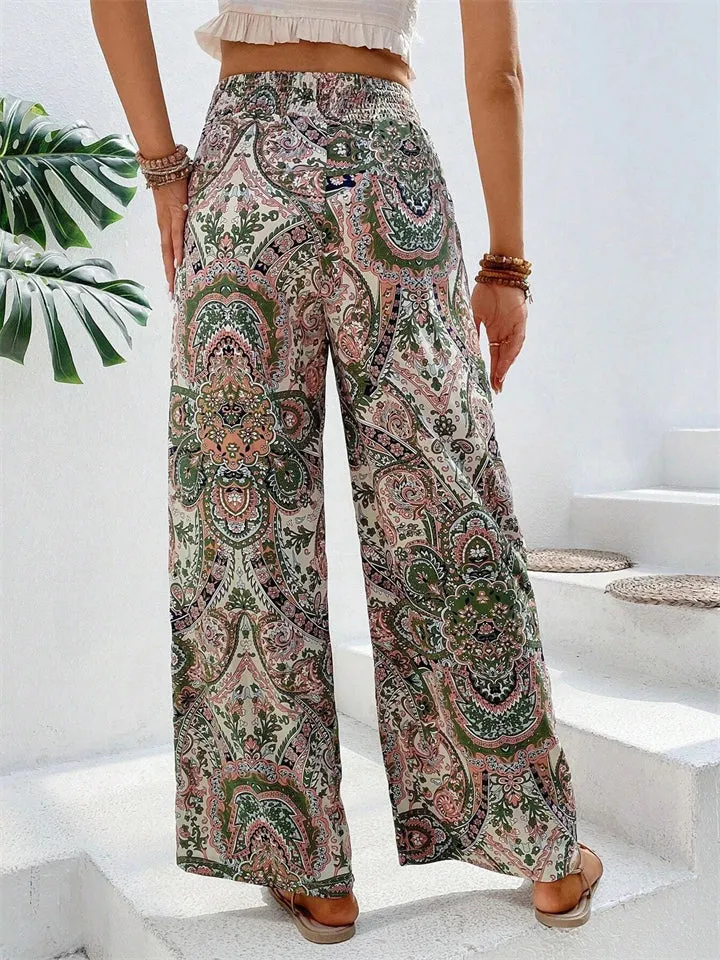 Elastic Waist Boho Ethnic Printed Pants for Ladies