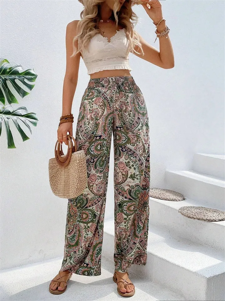 Elastic Waist Boho Ethnic Printed Pants for Ladies