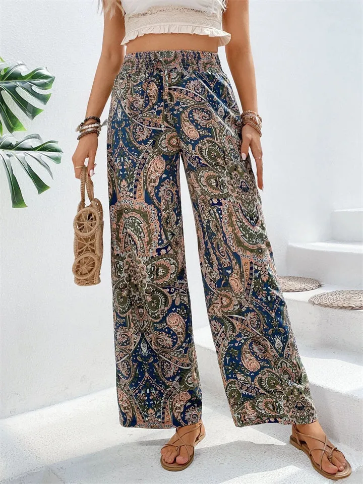 Elastic Waist Boho Ethnic Printed Pants for Ladies