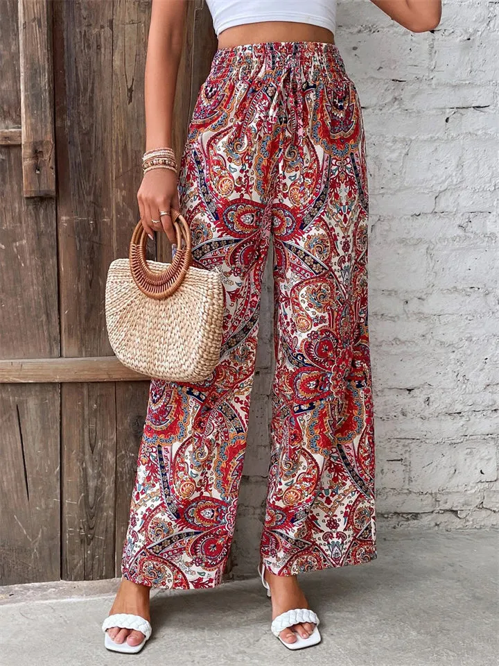 Elastic Waist Boho Ethnic Printed Pants for Ladies