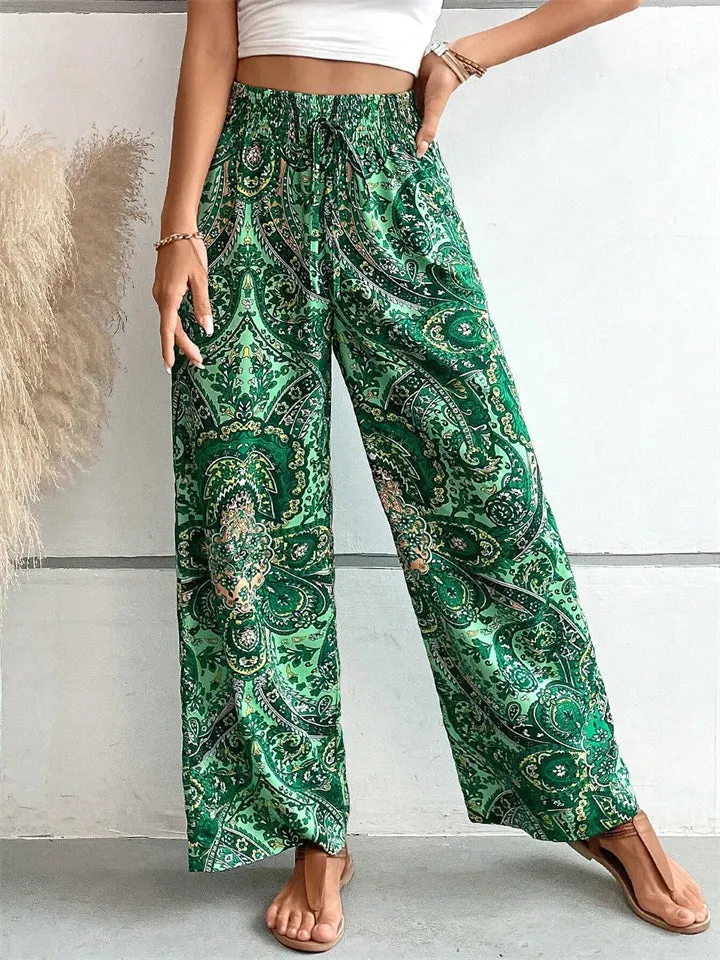 Elastic Waist Boho Ethnic Printed Pants for Ladies