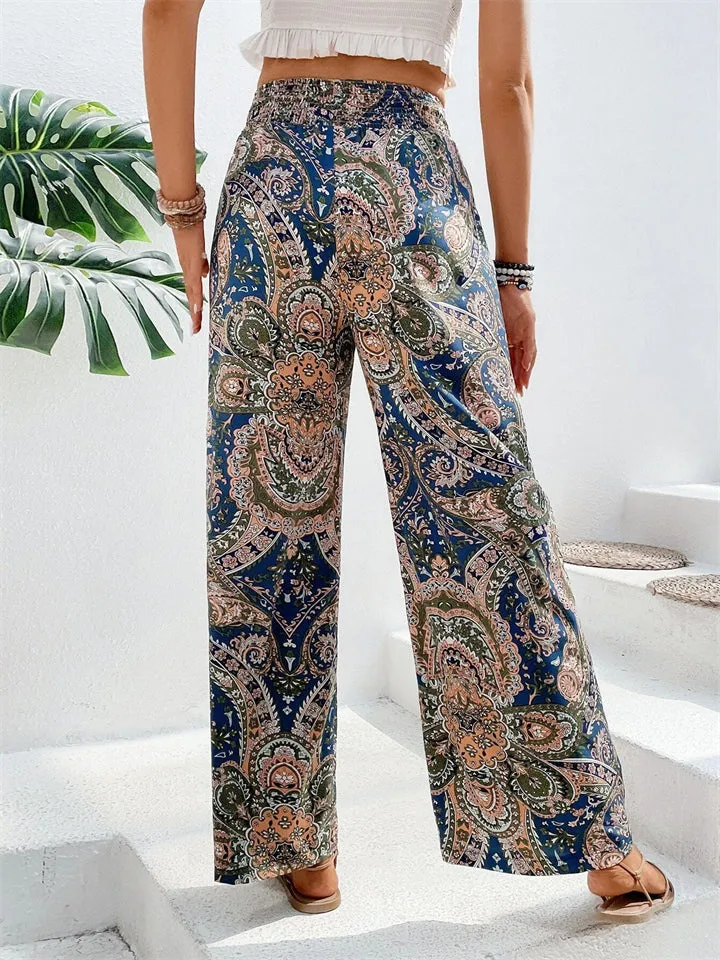 Elastic Waist Boho Ethnic Printed Pants for Ladies