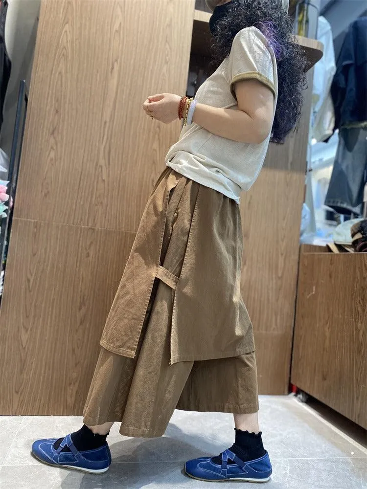 Elastic Waist Casual Culottes Women's Cotton Wide Leg Pants