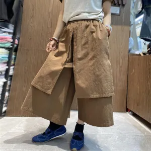 Elastic Waist Casual Culottes Women's Cotton Wide Leg Pants