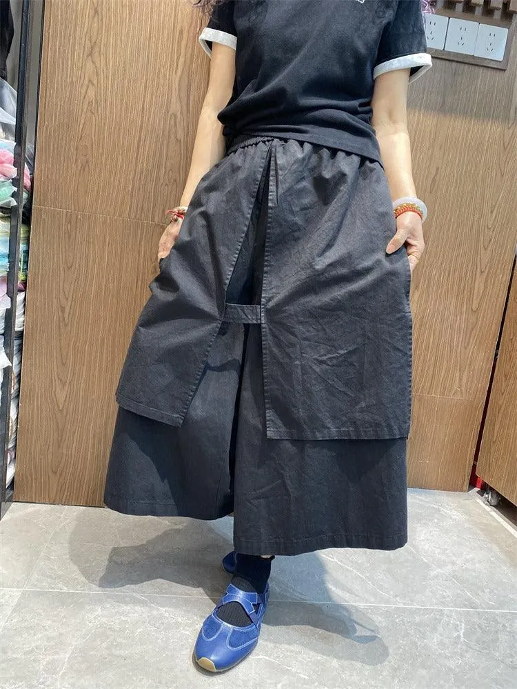 Elastic Waist Casual Culottes Women's Cotton Wide Leg Pants