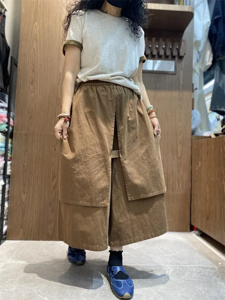 Elastic Waist Casual Culottes Women's Cotton Wide Leg Pants