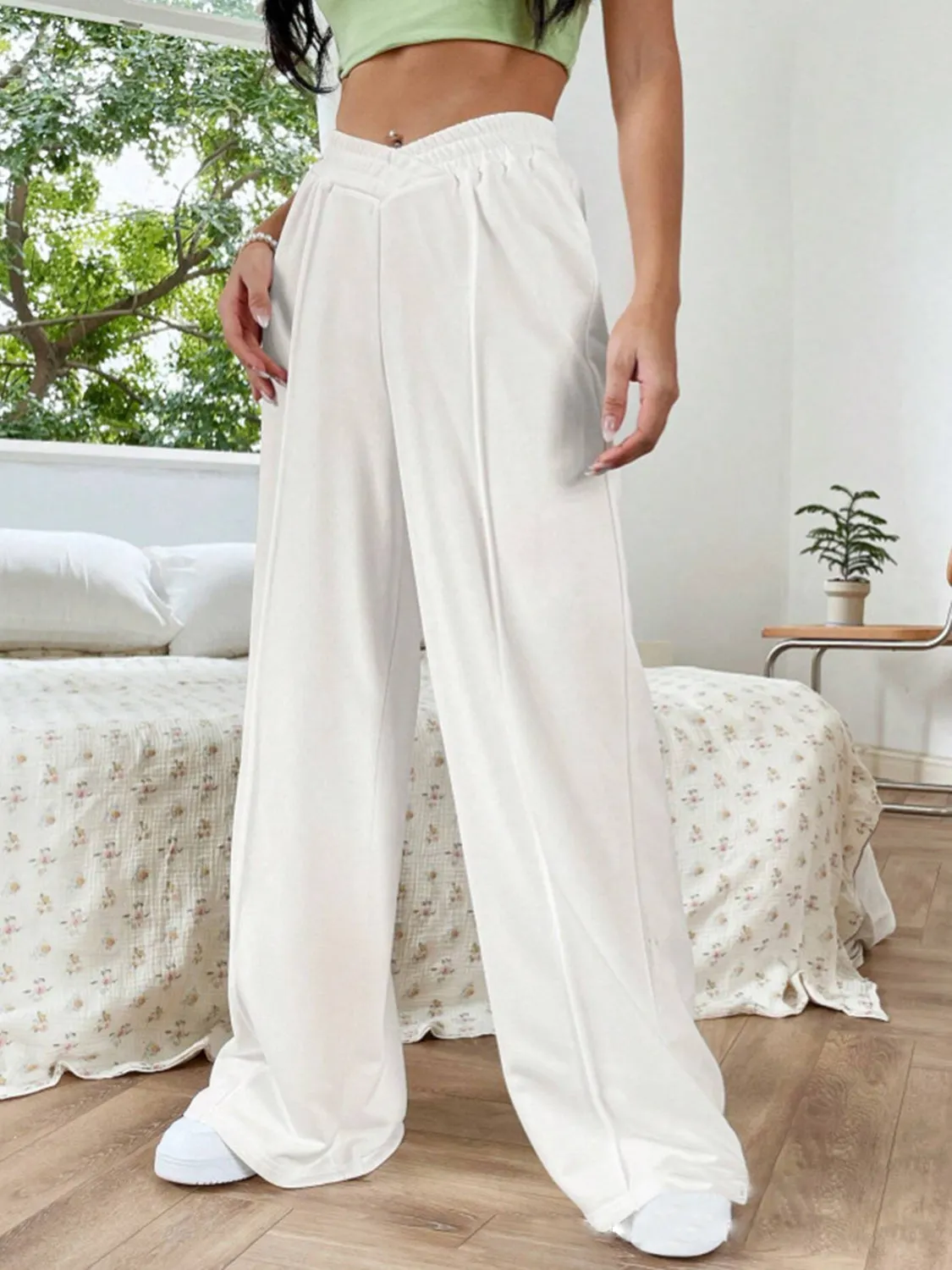 Elastic Waist Wide Leg Pants S-2XL