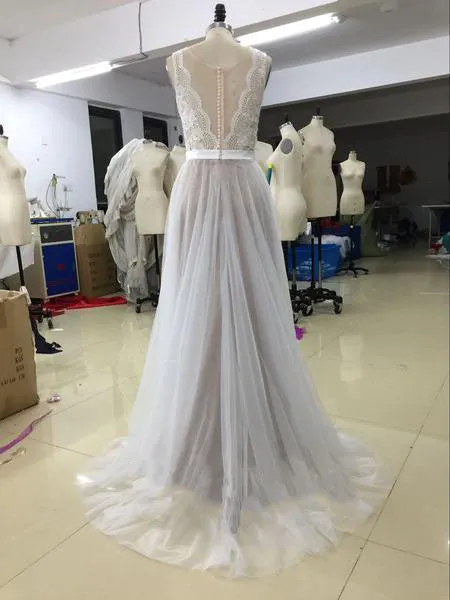Elegant Beach Coast Wedding Dresses,Lace A Line Tulle Bridal Dress For Beach Wedding OK168
