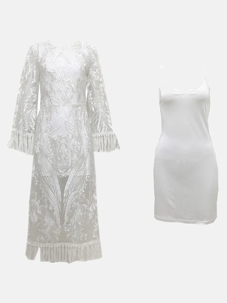 Elegant Lace Tassel Bell Sleeve Dresses