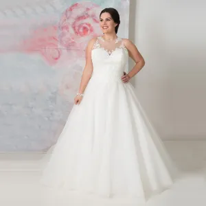 Elegant O-neck Plus Size Bridal Dress Custom Made See Through Organza Appliqued A-line
