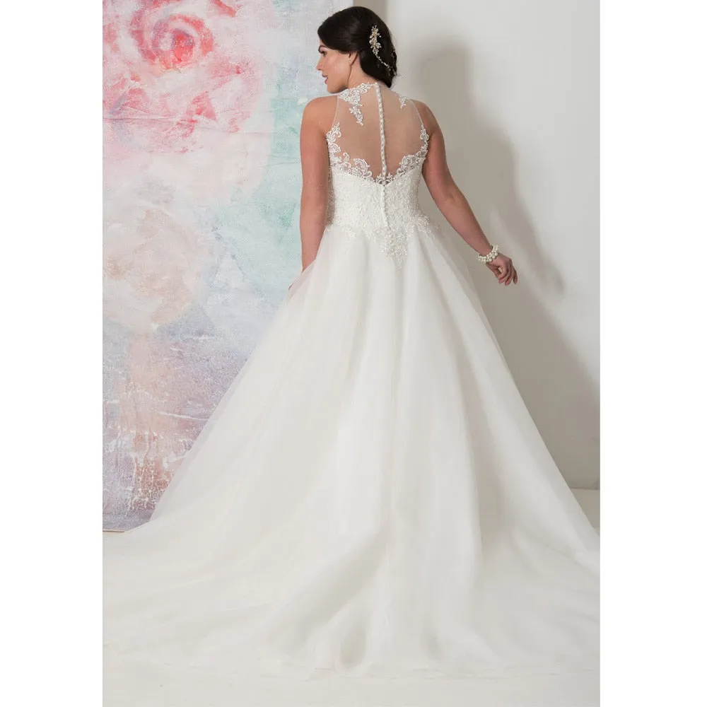 Elegant O-neck Plus Size Bridal Dress Custom Made See Through Organza Appliqued A-line