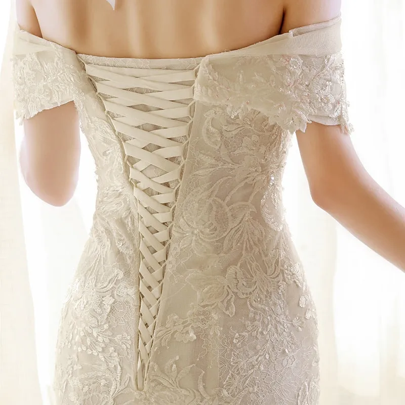 elegant off white wedding dress mermaid corset bride dresses  lace wedding gowns for woman plus size