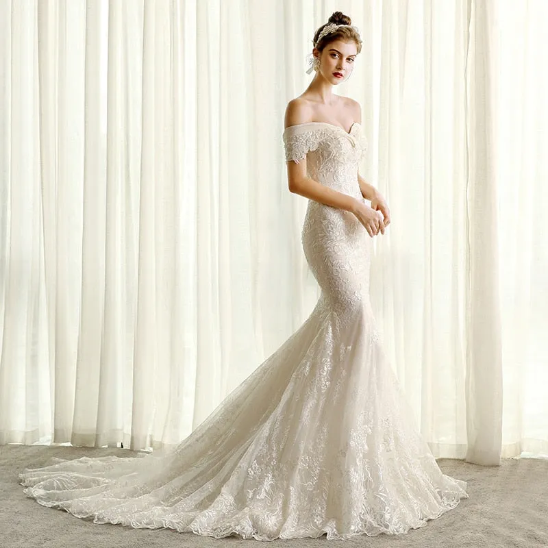 elegant off white wedding dress mermaid corset bride dresses  lace wedding gowns for woman plus size