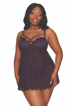 Elegant Plus Size Lace Babydoll with Rhinestones