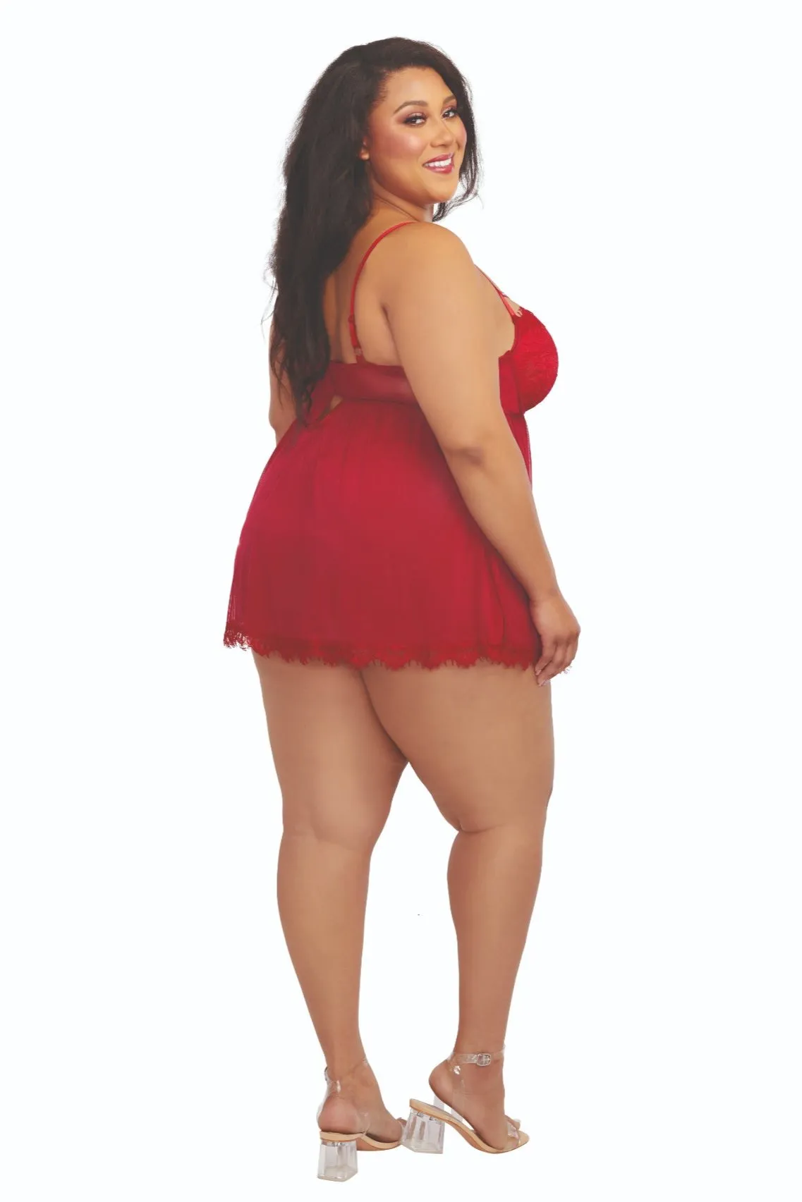 Elegant Plus Size Lace Babydoll with Rhinestones