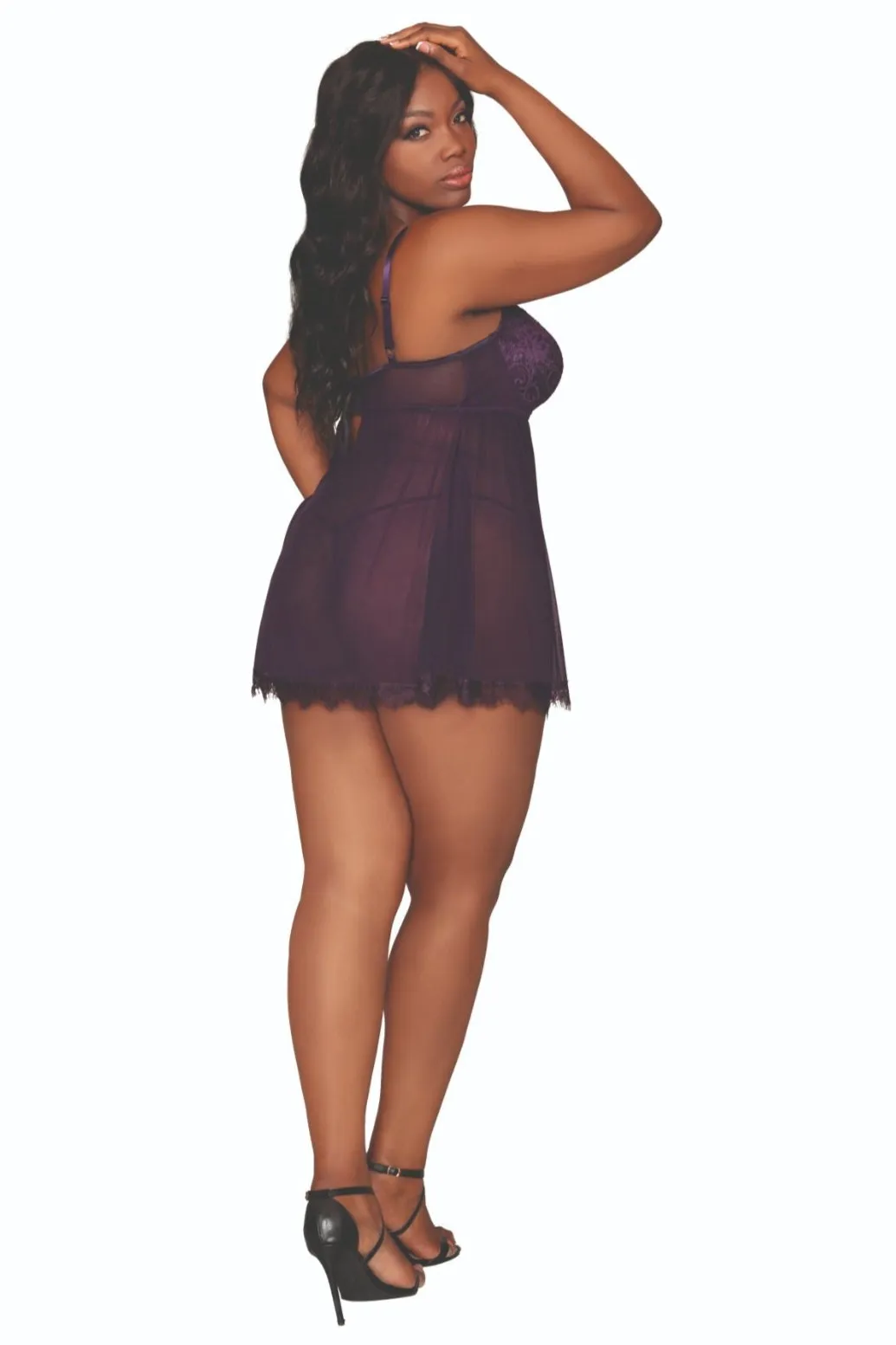 Elegant Plus Size Lace Babydoll with Rhinestones