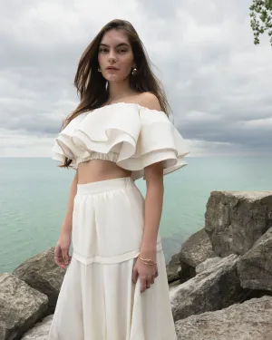 Eliza Linen Off-Shoulder Ruffle Crop Top