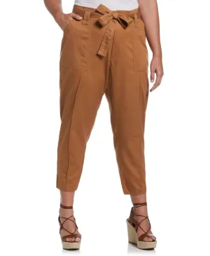 Ella Rafaella Plus Size Twill Crop Pants with Removable Tie Belt LRBMC006R2
