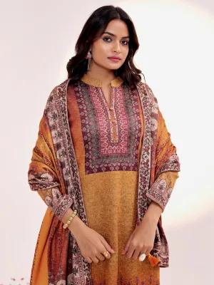 Embellished Ethnic Printed Festive Mustard Kurta Set With Dupatta
