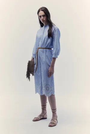 Embroidered chambray dress - Blue