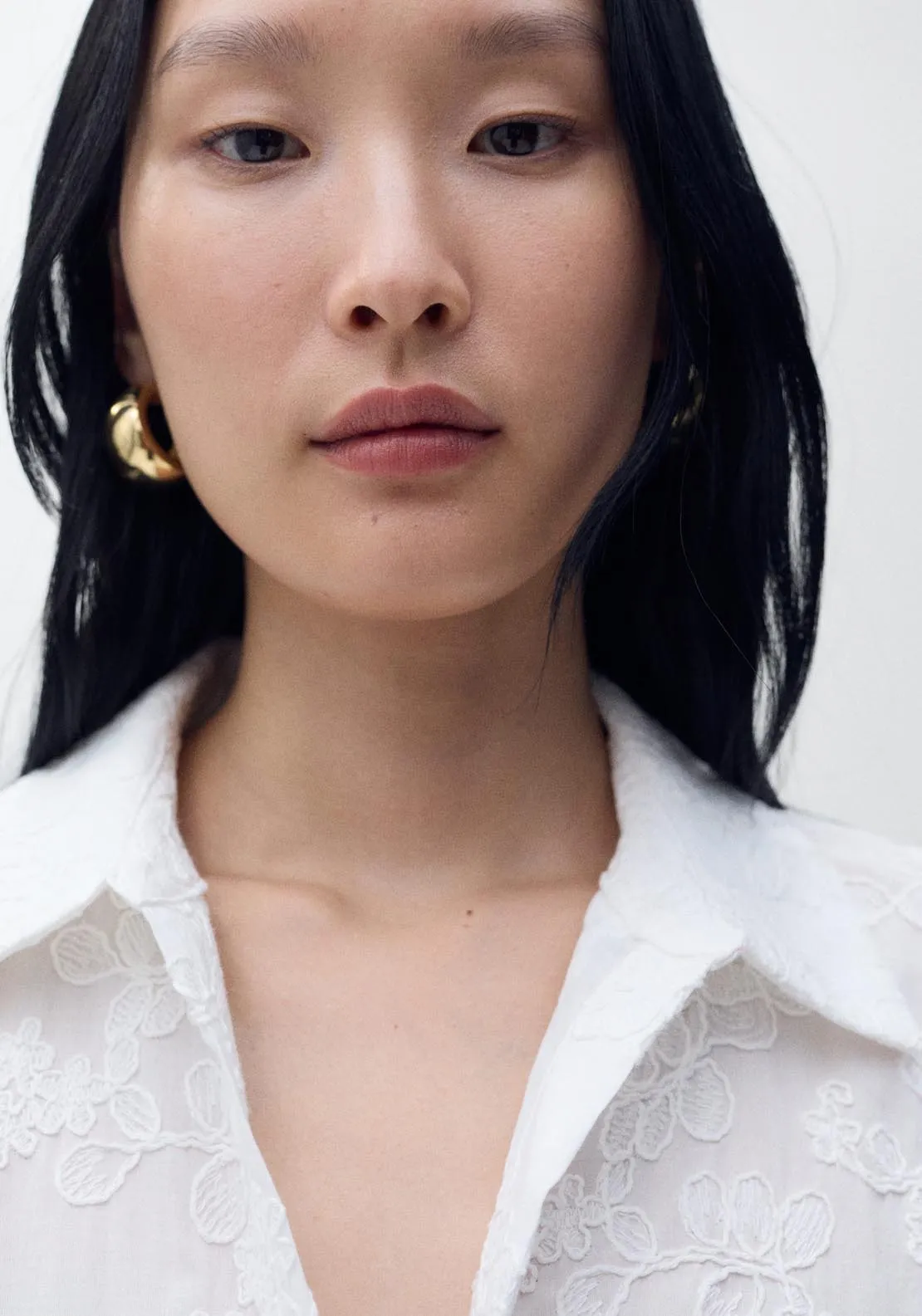 Embroidered Shirt Dress With Belt - White
